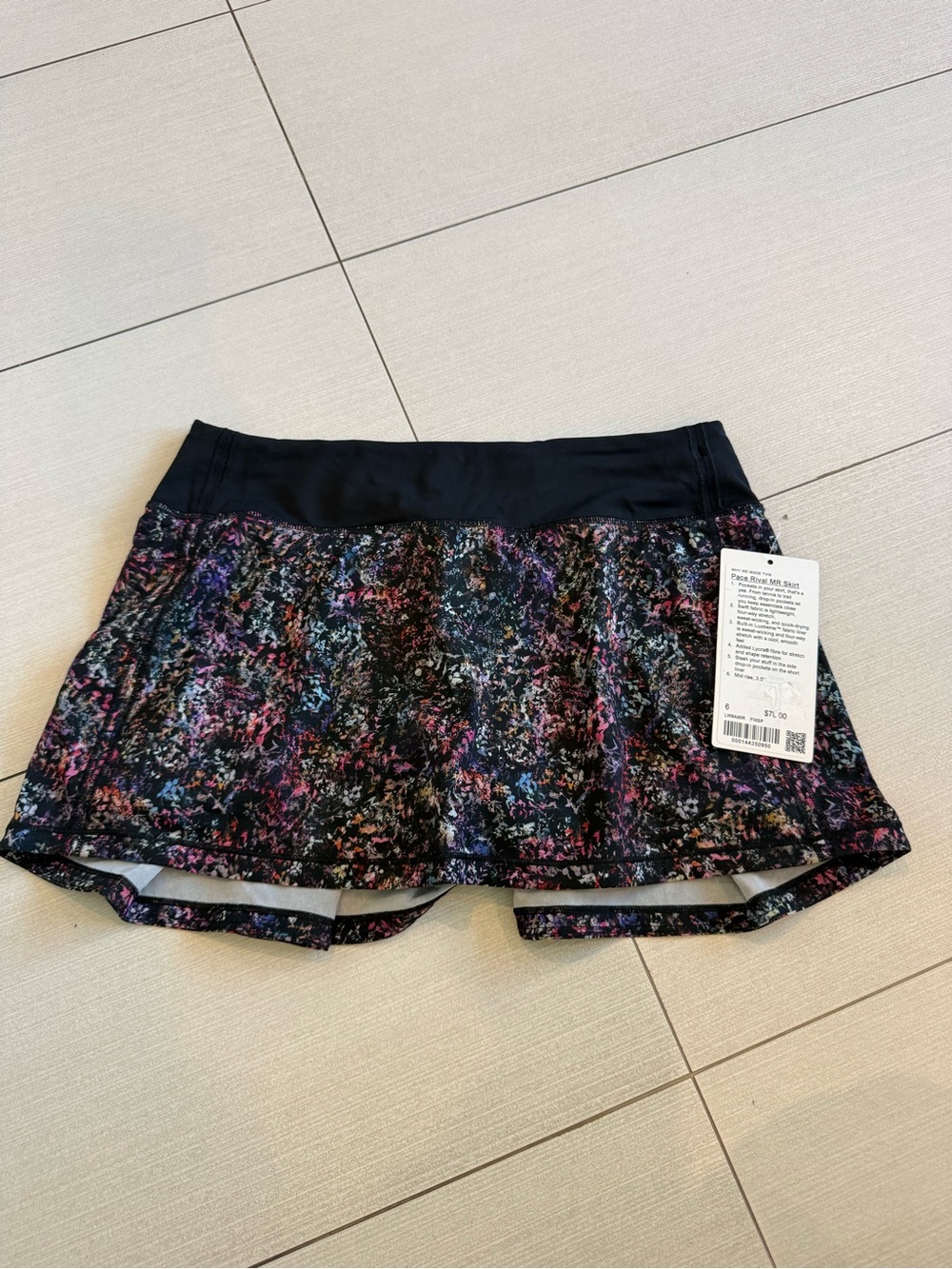 NWT Lululemon Pace Rival MR Athletic Printed Skort Shorts - Black Multicolor 6